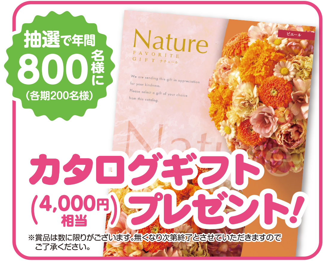 抽選で年間800名様（各期200名様）にカタログギフトプレゼント！